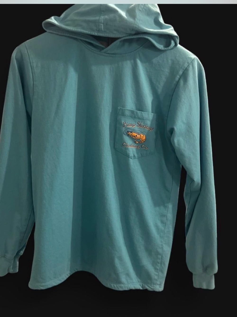 Pimp Shrimp Teal Hooded Long-Sleeve Pocket Sweatshirt